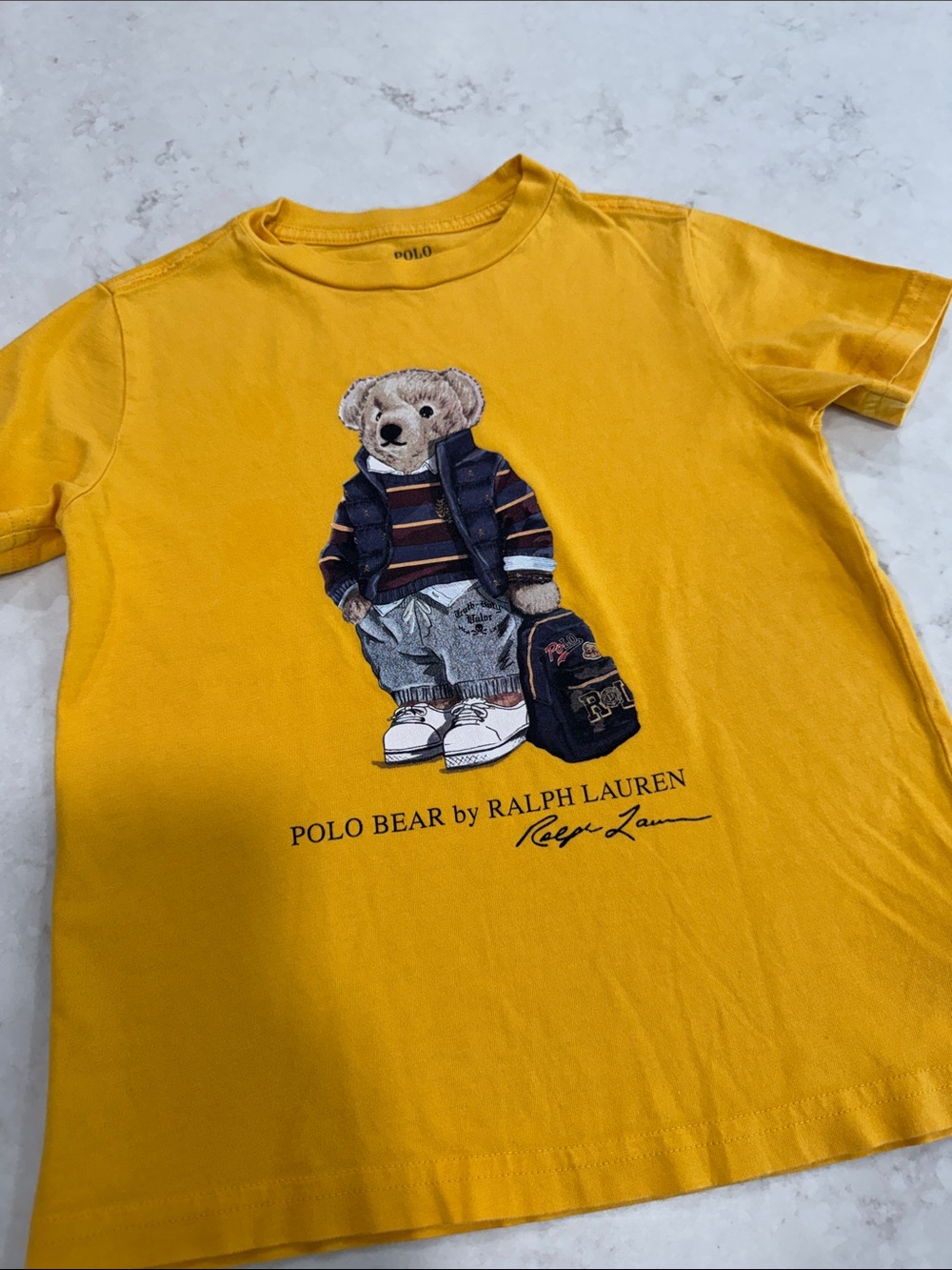 Ralph Lauren Kids Yellow Polo Bear Graphic Tee